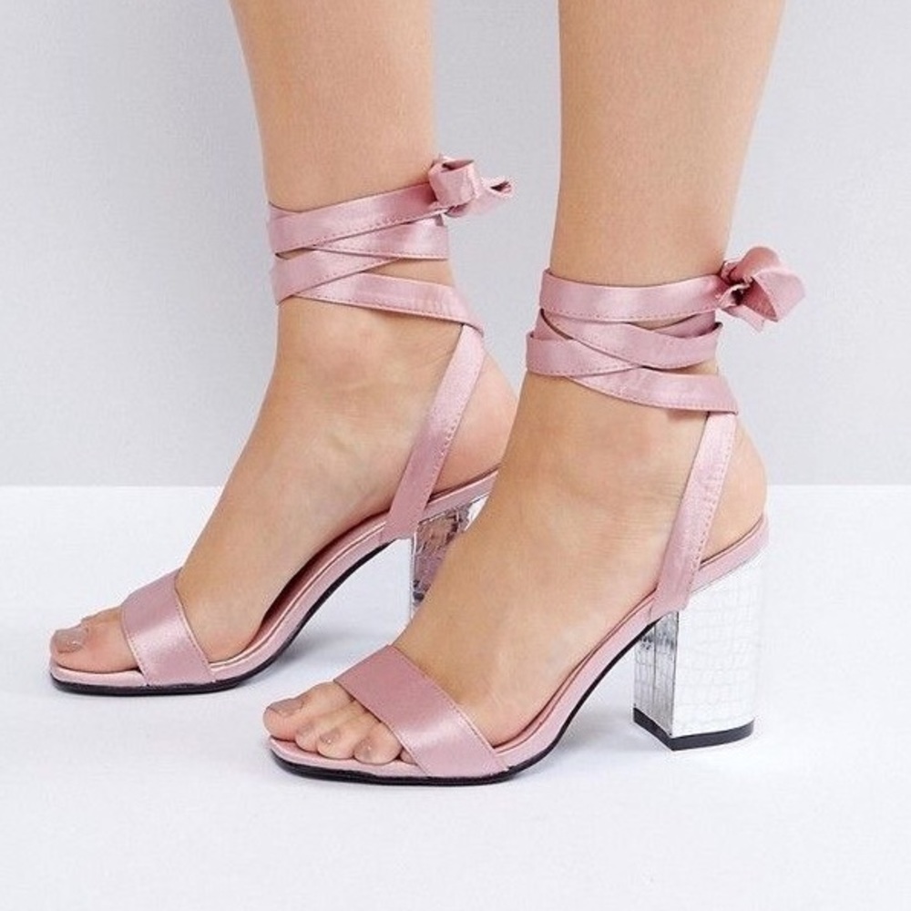 Satin tie leg sandals